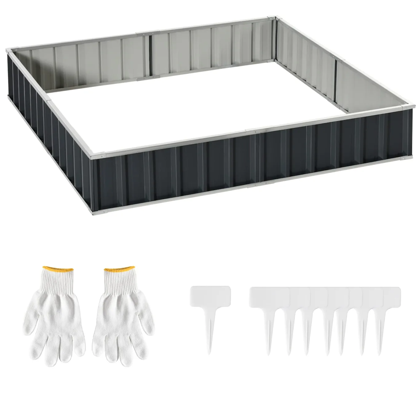 Outsunny Hochbeet aus Stahl DIY Gartenbeet mit T-Form-Pflanzenschilder Handschuhe Pflanzenbeet Kräuterbeet Blumentreppe für Balkon Garten Dunkelgrau 258 x 90 x 30 cm - Bild 1