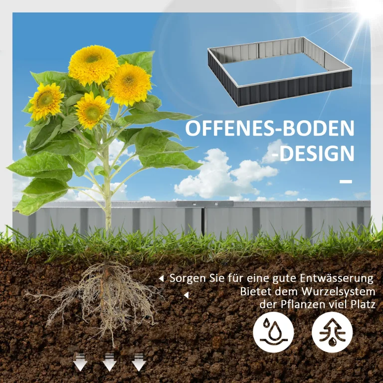 Outsunny Hochbeet aus Stahl DIY Gartenbeet mit T-Form-Pflanzenschilder Handschuhe Pflanzenbeet Kräuterbeet Blumentreppe für Balkon Garten Dunkelgrau 258 x 90 x 30 cm – Bild 3