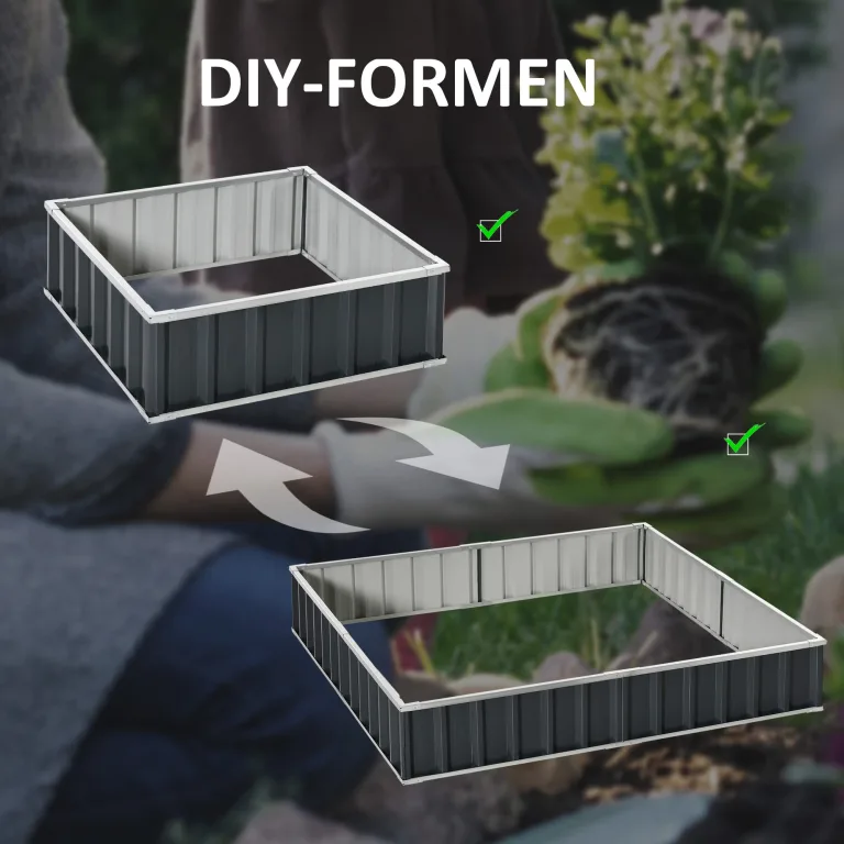 Outsunny Hochbeet aus Stahl DIY Gartenbeet mit T-Form-Pflanzenschilder Handschuhe Pflanzenbeet Kräuterbeet Blumentreppe für Balkon Garten Dunkelgrau 258 x 90 x 30 cm – Bild 5