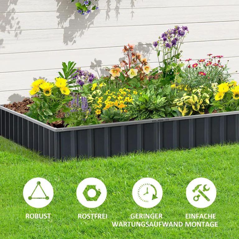 Outsunny Hochbeet aus Stahl DIY Gartenbeet mit T-Form-Pflanzenschilder Handschuhe Pflanzenbeet Kräuterbeet Blumentreppe für Balkon Garten Dunkelgrau 258 x 90 x 30 cm – Bild 6