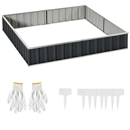 Outsunny Hochbeet aus Stahl DIY Gartenbeet mit T-Form-Pflanzenschilder Handschuhe Pflanzenbeet Kräuterbeet Blumentreppe für Balkon Garten Dunkelgrau 258 x 90 x 30 cm – Bild 10