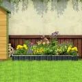 Outsunny Hochbeet aus Stahl DIY Gartenbeet mit T-Form-Pflanzenschilder Handschuhe Pflanzenbeet Kräuterbeet Blumentreppe für Balkon Garten Dunkelgrau 258 x 90 x 30 cm - Thumbnail 2