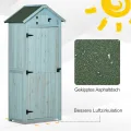 Outsunny Gartenschrank Holz, Geräteschuppen wetterfest 77x54,2x179cm, Gerätehaus mit Tür, Satteldach, Geräteschrank mit Böden, Werkzeugschrank Gartenschuppen für Garten, Terrasse, Hellblau+Grün - Thumbnail 4