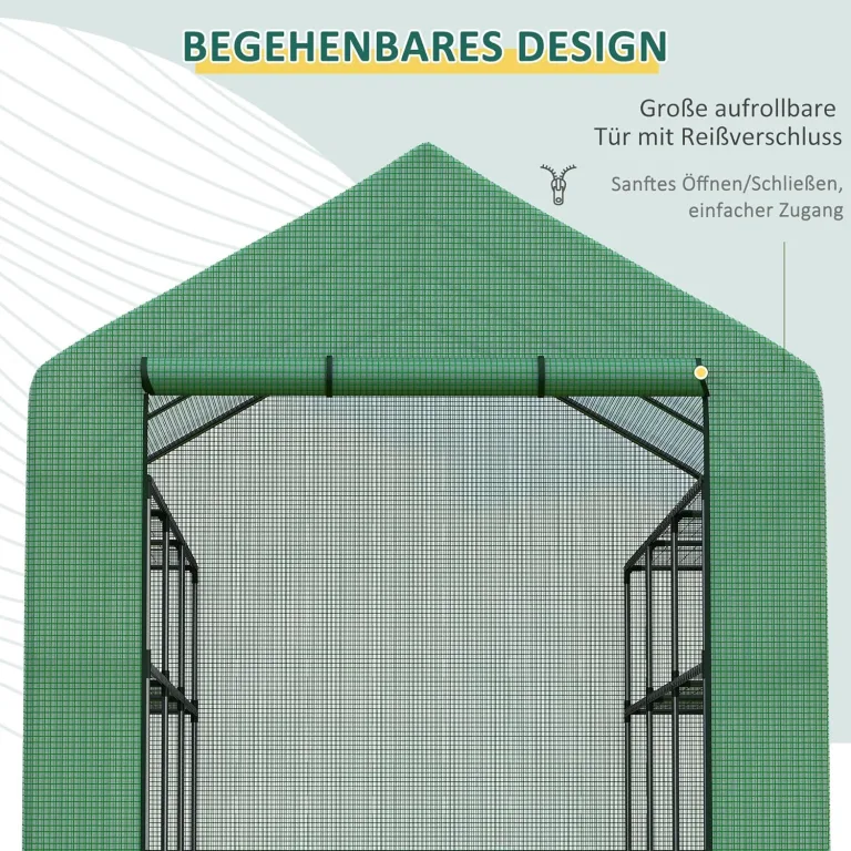 Outsunny Foliengewächshaus begehbares Gewächshaus mit 8 Regalebenen Tomatengewächshaus Treibhaus Frühbeet mit Tür Grün Stahl PE-Kunststoff 244 x 180 x 210 cm – Bild 4