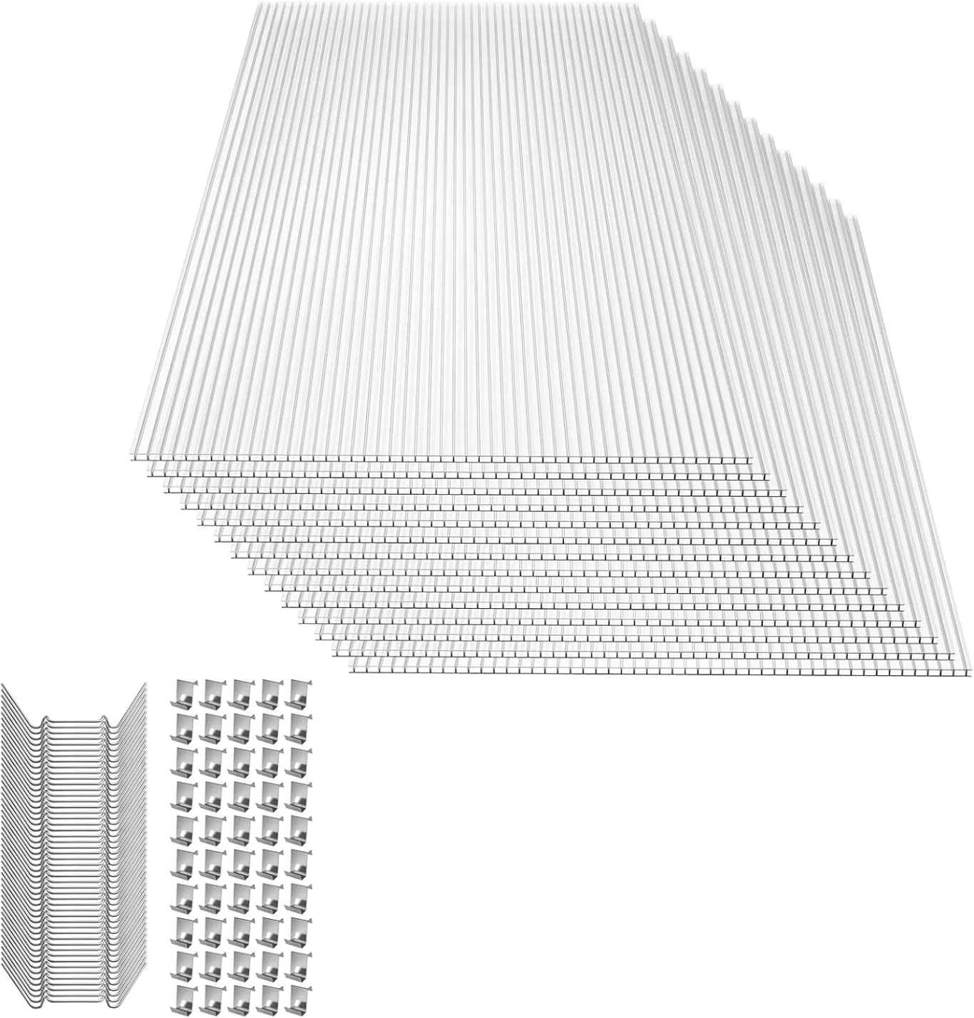 YUENFONG 14x Polycarbonat Hohlkammerstegplatten 4mm witterungsbeständig & lichtdurchlässig, Stegplatten Stoßsicheren und UV-beständigen für Gewächshaus Gartenbau Carports- 60,5 x 121 cm - Bild 1