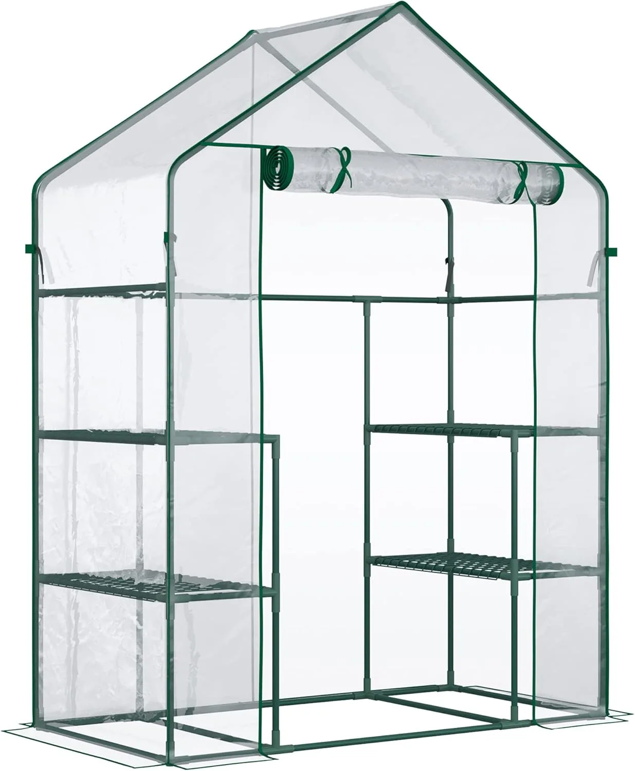 Outsunny Foliengewächshaus begehbares Gartenhäuschen Tomatengewächshaus Treibhaus Frühbeet mit 6 Regalen Transparent Stahl PVC-Kunststoff 142 x 73 x 195 cm - Bild 1