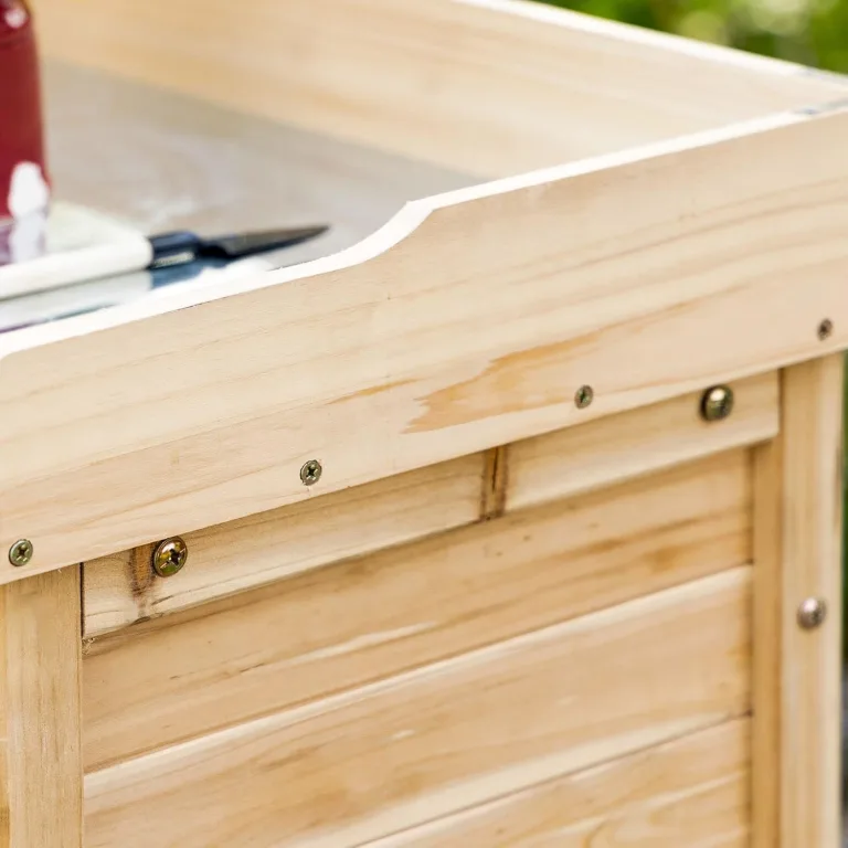 Outsunny Gartenschrank Pflanztisch mit Unterschrank Holz Geräteschrank Schrank mit 2 Einlegeböden Geräteschuppen Garten Schuppen Outdoor Natur 83 x 40 x 92 cm – Bild 5