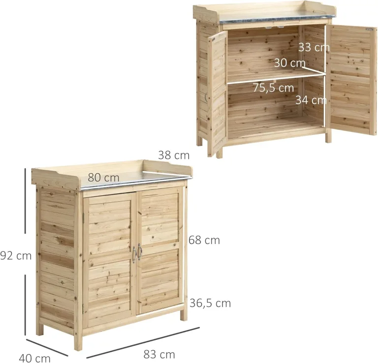 Outsunny Gartenschrank Pflanztisch mit Unterschrank Holz Geräteschrank Schrank mit 2 Einlegeböden Geräteschuppen Garten Schuppen Outdoor Natur 83 x 40 x 92 cm – Bild 7