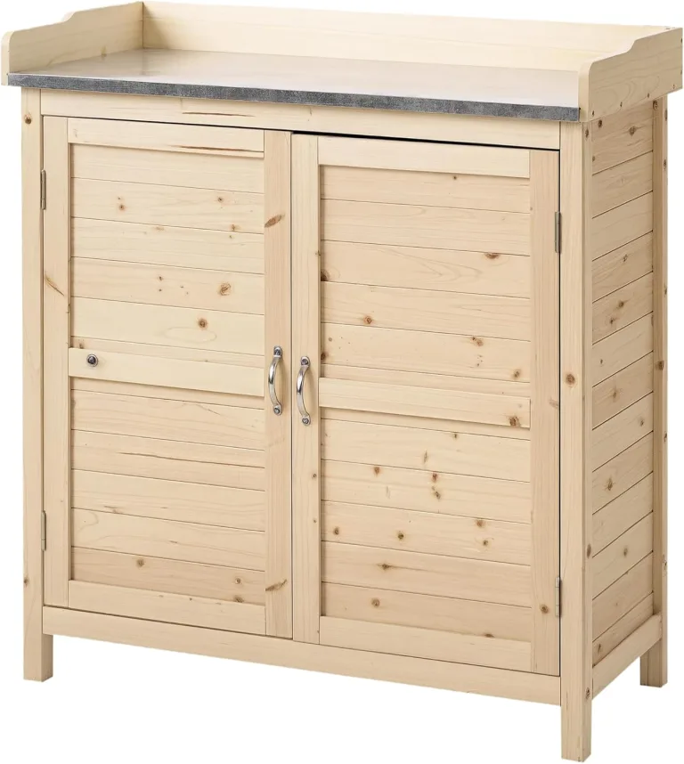 Outsunny Gartenschrank Pflanztisch mit Unterschrank Holz Geräteschrank Schrank mit 2 Einlegeböden Geräteschuppen Garten Schuppen Outdoor Natur 83 x 40 x 92 cm – Bild 1