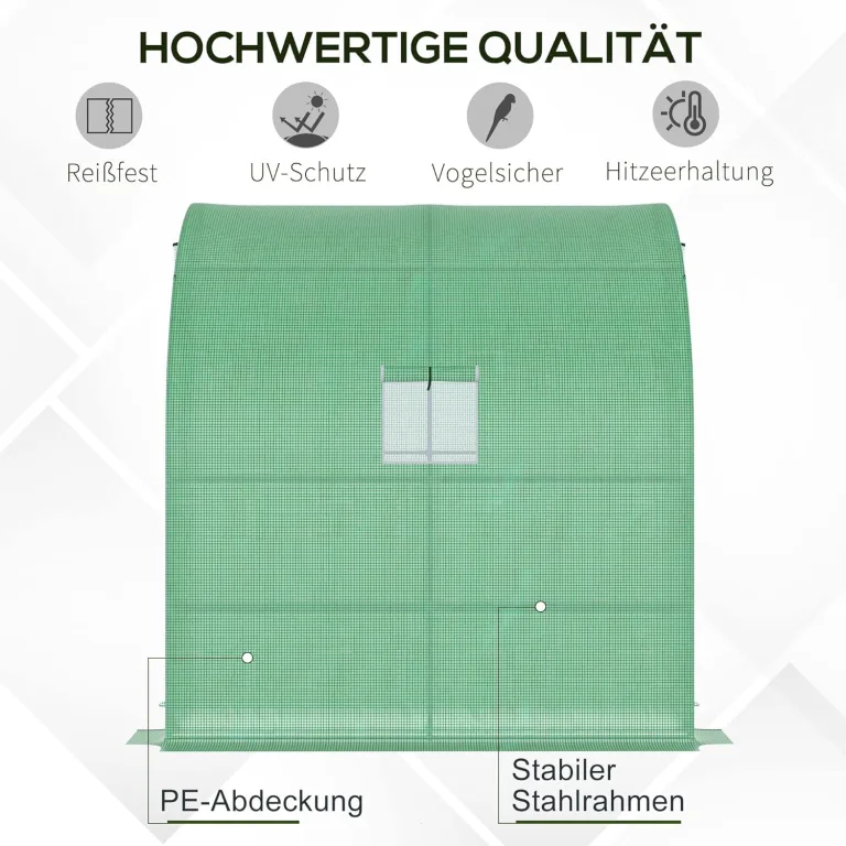 Outsunny Foliengewächshaus Tomatengewächshaus mit Mesh Fenster, Treibhaus mit aufrollbaren Türen, Anzuchthaus mit UV Schutz, Grün, 200 x 100 x 215 cm – Bild 3