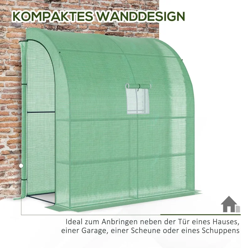 Outsunny Foliengewächshaus Tomatengewächshaus mit Mesh Fenster, Treibhaus mit aufrollbaren Türen, Anzuchthaus mit UV Schutz, Grün, 200 x 100 x 215 cm – Bild 4