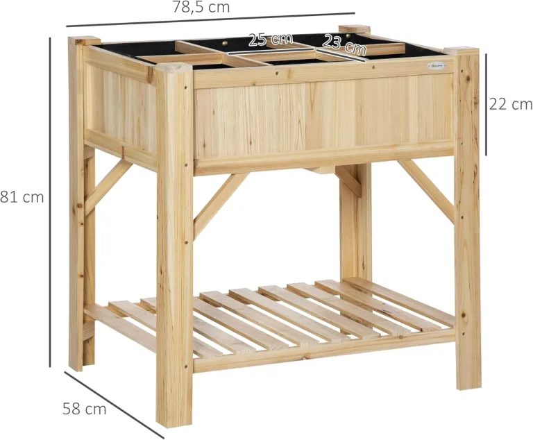 Outsunny Hochbeet Holz mit 6 getrennten Anbauflächen Pflanztisch Blumenkasten Vliesstoff Natur 78,5 x 58 x 81 cm – Bild 7