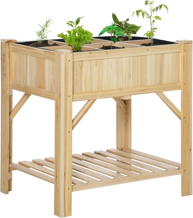 Outsunny Hochbeet Holz mit 6 getrennten Anbauflächen Pflanztisch Blumenkasten Vliesstoff Natur 78,5 x 58 x 81 cm – Bild 1