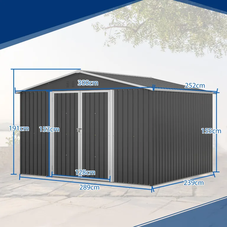 Thanaddo Gerätehaus Metall Groß Geräteschuppen 300x250x191 cm mit Fundamentrahmen, Wetterfest Gartenhaus mit Belüftungslöcher & Abschließbarer Tür, Gartenschuppen für Outdoor Garten, Schwarz – Bild 4