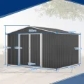 Thanaddo Gerätehaus Metall Groß Geräteschuppen 300x250x191 cm mit Fundamentrahmen, Wetterfest Gartenhaus mit Belüftungslöcher & Abschließbarer Tür, Gartenschuppen für Outdoor Garten, Schwarz - Thumbnail 4