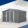 Thanaddo 8×10ft Gerätehaus Metall Groß Geräteschuppen 300x250x191 cm mit Fundamentrahmen, Gartenhaus Satteldach mit Belüftungslöcher & Abschließbarer Tür, Gartenschuppen für Outdoor Garten, Grau - Thumbnail 4