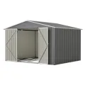 Thanaddo 8×10ft Gerätehaus Metall Groß Geräteschuppen 300x250x191 cm mit Fundamentrahmen, Gartenhaus Satteldach mit Belüftungslöcher & Abschließbarer Tür, Gartenschuppen für Outdoor Garten, Grau - Thumbnail 1