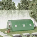 Outsunny Foliengewächshaus begehbares Polytunnel 4,5 x 3 m Gewächshaus mit 6 Fenster Treibhaus Frostschutz Stahlrohr Dunkelgrün - Thumbnail 3