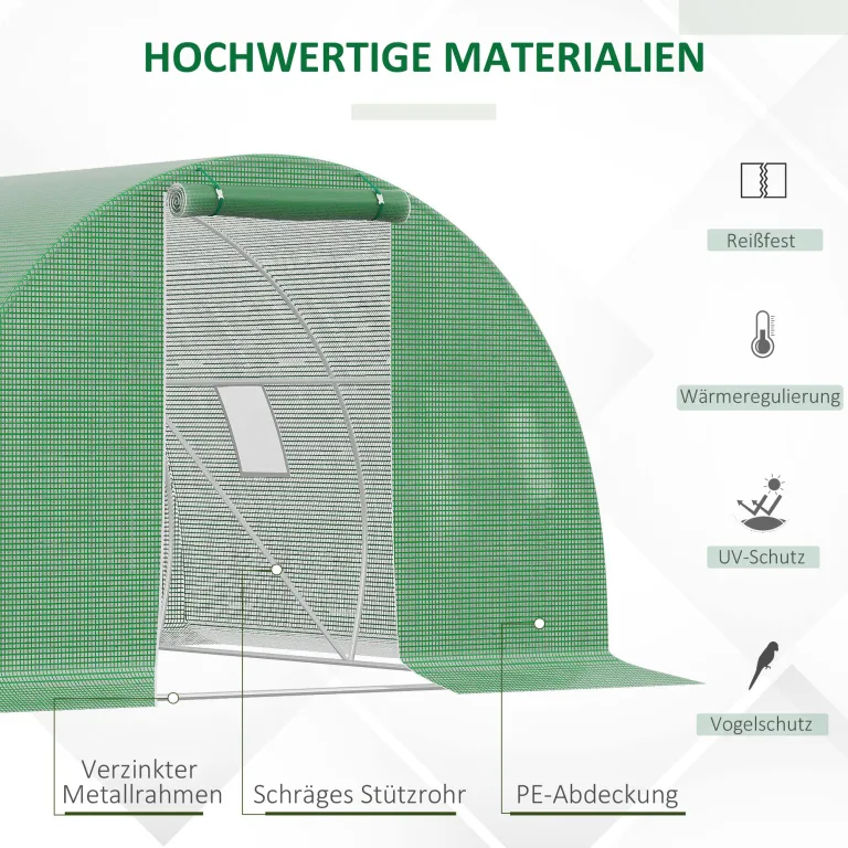Outsunny Foliengewächshaus begehbares Polytunnel 3 x 3 m Gewächshaus mit 4 Fenster Treibhaus Frostschutz Stahlrohr Dunkelgrün – Bild 3