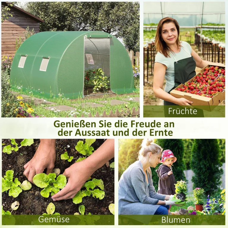 Outsunny Foliengewächshaus begehbares Polytunnel 3 x 3 m Gewächshaus mit 4 Fenster Treibhaus Frostschutz Stahlrohr Dunkelgrün – Bild 6
