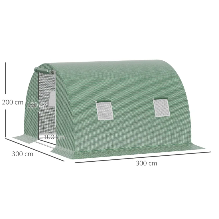 Outsunny Foliengewächshaus begehbares Polytunnel 3 x 3 m Gewächshaus mit 4 Fenster Treibhaus Frostschutz Stahlrohr Dunkelgrün – Bild 7