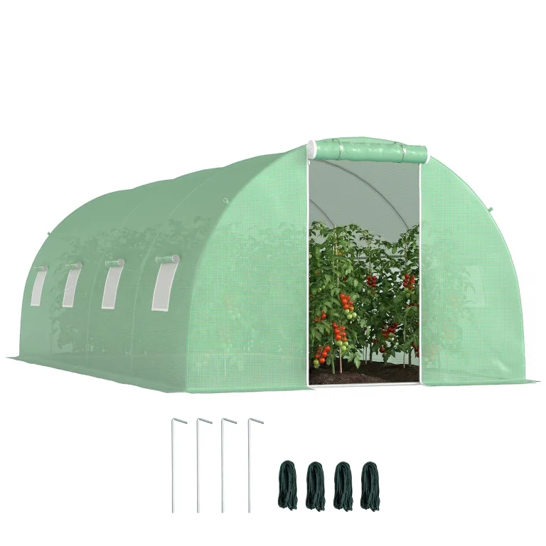 Outsunny Foliengewächshaus begehbares Polytunnel 3 x 3 m Gewächshaus mit 4 Fenster Treibhaus Frostschutz Stahlrohr Dunkelgrün – Bild 10