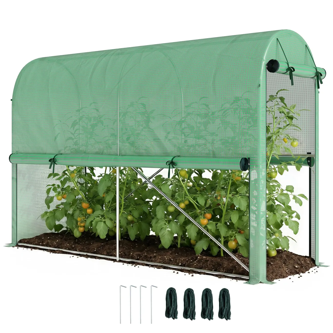 Outsunny Gartengewächshaus, 3 m², Tomatengewächshaus, Maße: 3 x 1 x 2 m (L x B x H), Tür mit Reißverschluss, aufrollbar, 2 Seiten aufrollbar, Polyethylen, hohe Dichte, Grün - Bild 1