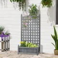Outsunny Hochbeet Pflanzkasten mit Rankgitter Blumenkasten Rankkasten Rosenbogen mit Rankhilfe für Kletterpflanzen Garten Holz Grau 64 x 28 x 120 cm - Thumbnail 2