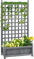 Outsunny Hochbeet Pflanzkasten mit Rankgitter Blumenkasten Rankkasten Rosenbogen mit Rankhilfe für Kletterpflanzen Garten Holz Grau 64 x 28 x 120 cm - Thumbnail 1