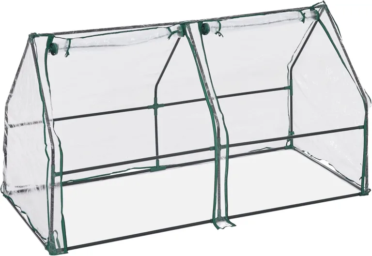 Relaxdays Folienfrühbeet, HxBxT: 90 x 180 x 90 cm, 2 Türen, Spitzdach, Frühbeet, Aufzucht, Gewächshaus, PVC, transparent – Bild 1
