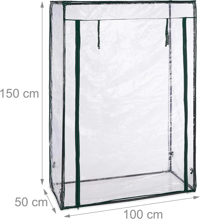 Relaxdays Tomatengewächshaus, Stahl & PVC-Folie, HBT: 150 x 100 x 50 cm, Foliengewächshaus Garten & Balkon, transparent – Bild 5