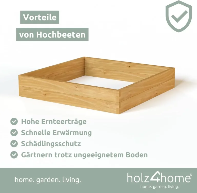 holz4home® Hochbeet aus Kieferholz I 110x110x24 cm I Beetrahmen Holz I Gartenbeet zum Anbau von Gemüse & Blumen I Blumenbeet Holz Gemüseanbau – Bild 3