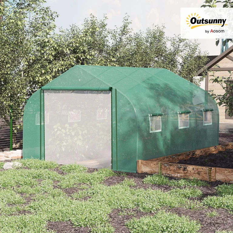 Outsunny Tunnel-Gewächshaus Groß 3.5 x 3 x 2 m - 6 Fenster und Reißverschlusstür - Verzinkter Stahl PE Hohe Dichte Grün – Bild 2