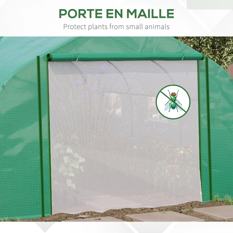 Outsunny Tunnel-Gewächshaus Groß 3.5 x 3 x 2 m - 6 Fenster und Reißverschlusstür - Verzinkter Stahl PE Hohe Dichte Grün – Bild 8