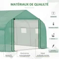 Outsunny Tunnel-Gewächshaus Groß 3.5 x 3 x 2 m - 6 Fenster und Reißverschlusstür - Verzinkter Stahl PE Hohe Dichte Grün - Thumbnail 3