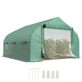 Outsunny Tunnel-Gewächshaus Groß 3.5 x 3 x 2 m - 6 Fenster und Reißverschlusstür - Verzinkter Stahl PE Hohe Dichte Grün - Thumbnail 10