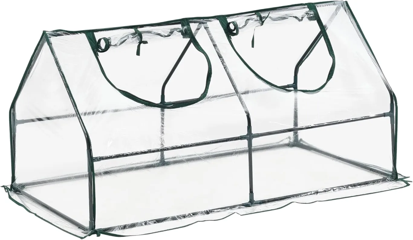 Mini Gewächshaus Laubach 120x60x60cm Foliengewächshaus für draußen Treibhaus mit Reißverschluss und 2 Fenstern Transparent - Bild 1