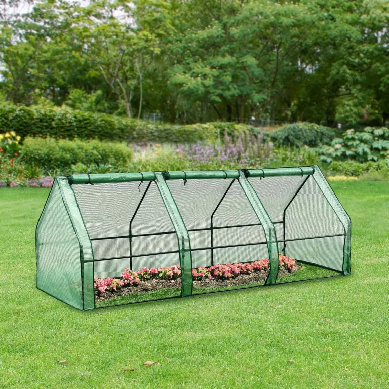 [en.casa] Mini Gewächshaus Höflein 240x90x90cm Foliengewächshaus für draußen Treibhaus mit Reißverschluss und 3 Fenstern Gitternetzfolie Grün – Bild 2