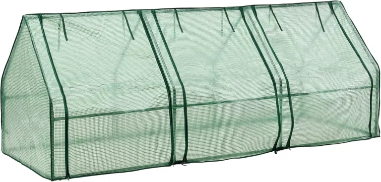 [en.casa] Mini Gewächshaus Höflein 240x90x90cm Foliengewächshaus für draußen Treibhaus mit Reißverschluss und 3 Fenstern Gitternetzfolie Grün – Bild 3