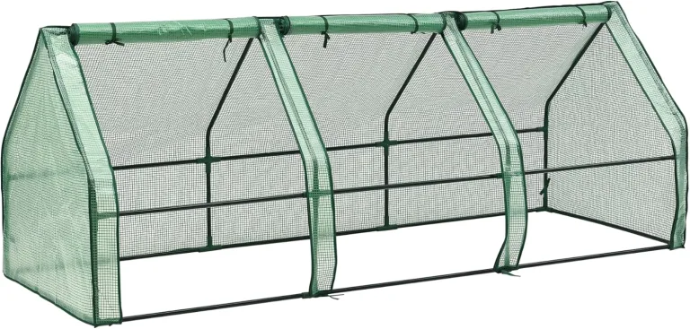 [en.casa] Mini Gewächshaus Höflein 240x90x90cm Foliengewächshaus für draußen Treibhaus mit Reißverschluss und 3 Fenstern Gitternetzfolie Grün – Bild 1