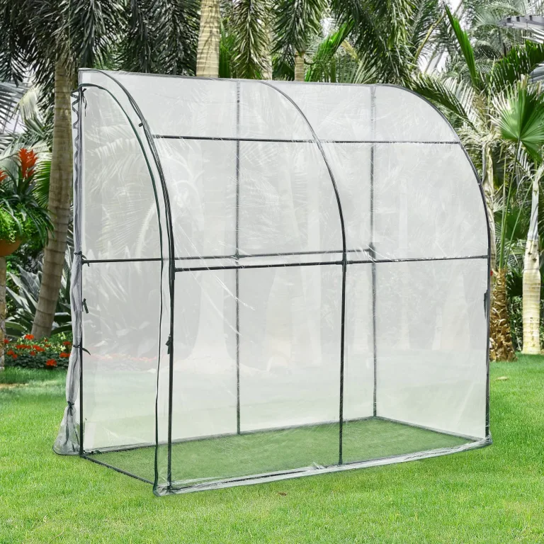 [en.casa] Gewächshaus Juta Tomatengewächshaus 100 x 200 x 215 cm Foliengewächshaus mit abgerundetem Dach Anlehngewächshaus Treibhaus mit aufrollbarer Tür Stahlrahmen Transparent – Bild 2