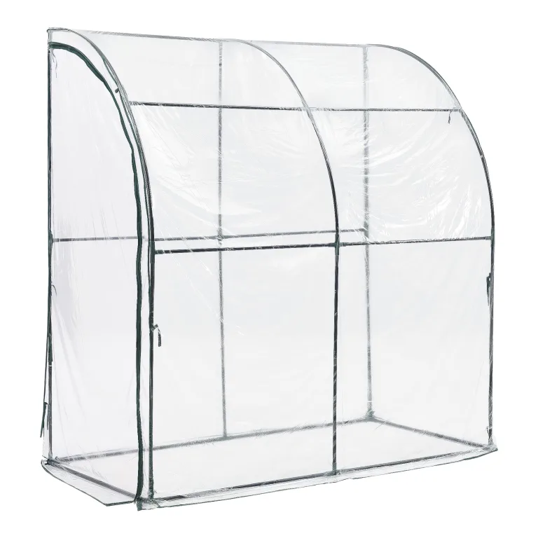 [en.casa] Gewächshaus Juta Tomatengewächshaus 100 x 200 x 215 cm Foliengewächshaus mit abgerundetem Dach Anlehngewächshaus Treibhaus mit aufrollbarer Tür Stahlrahmen Transparent – Bild 3