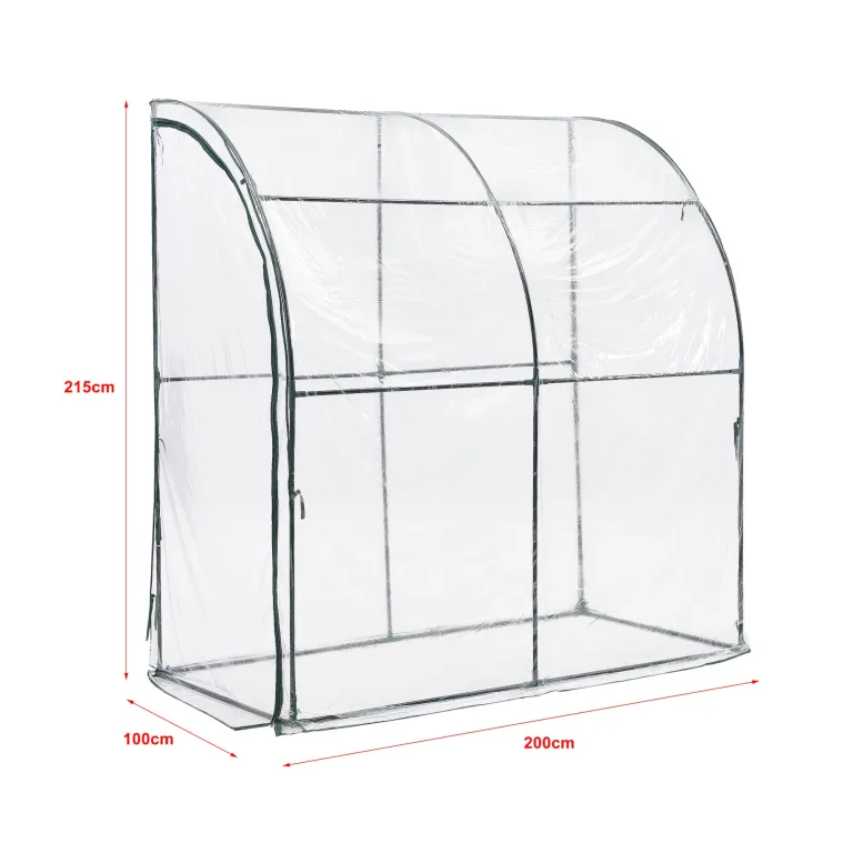 [en.casa] Gewächshaus Juta Tomatengewächshaus 100 x 200 x 215 cm Foliengewächshaus mit abgerundetem Dach Anlehngewächshaus Treibhaus mit aufrollbarer Tür Stahlrahmen Transparent – Bild 4