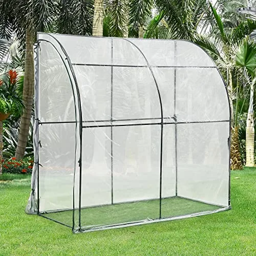 [en.casa] Gewächshaus Juta Tomatengewächshaus 100 x 200 x 215 cm Foliengewächshaus mit abgerundetem Dach Anlehngewächshaus Treibhaus mit aufrollbarer Tür Stahlrahmen Transparent – Bild 8