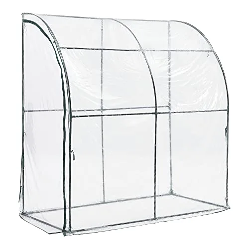 [en.casa] Gewächshaus Juta Tomatengewächshaus 100 x 200 x 215 cm Foliengewächshaus mit abgerundetem Dach Anlehngewächshaus Treibhaus mit aufrollbarer Tür Stahlrahmen Transparent – Bild 9