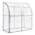 [en.casa] Gewächshaus Juta Tomatengewächshaus 100 x 200 x 215 cm Foliengewächshaus mit abgerundetem Dach Anlehngewächshaus Treibhaus mit aufrollbarer Tür Stahlrahmen Transparent - Thumbnail 3