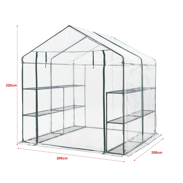 [en.casa] Gewächshaus Grünau mit Ablagen 200 x 200 x 220 cm Foliengewächshaus mit aufrollbarer Tür Pflanzhaus Treibhaus Stahlrahmen Transparent – Bild 4