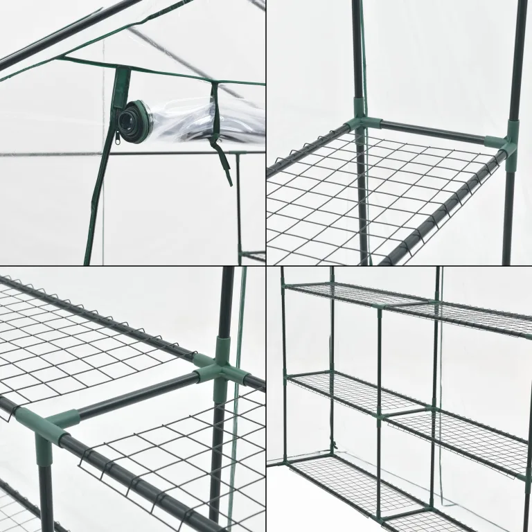 [en.casa] Gewächshaus Grünau mit Ablagen 200 x 200 x 220 cm Foliengewächshaus mit aufrollbarer Tür Pflanzhaus Treibhaus Stahlrahmen Transparent – Bild 6