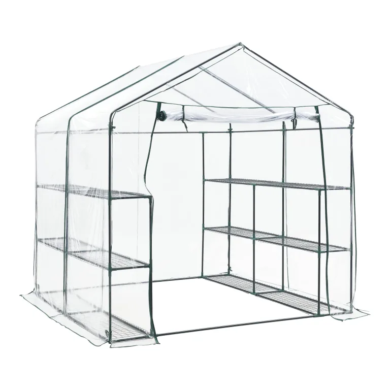 [en.casa] Gewächshaus Grünau mit Ablagen 200 x 200 x 220 cm Foliengewächshaus mit aufrollbarer Tür Pflanzhaus Treibhaus Stahlrahmen Transparent – Bild 1