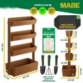KESSER® Hochbeet mit 4 Etagen Premium Blumenkasten Blumentreppe Pflanztreppe Gemüsebeet Kräuterbeet Pflanzkübel Frühbeet Blumenbeet Pflanzkasten mit Gartenvlies - Beet inkl. Schaufelset, Braun - Thumbnail 5